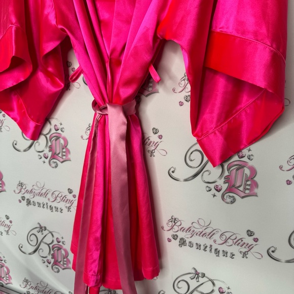La senza robe kimono lightweight silky satiny neon pink with waist tie - Picture 7 of 12